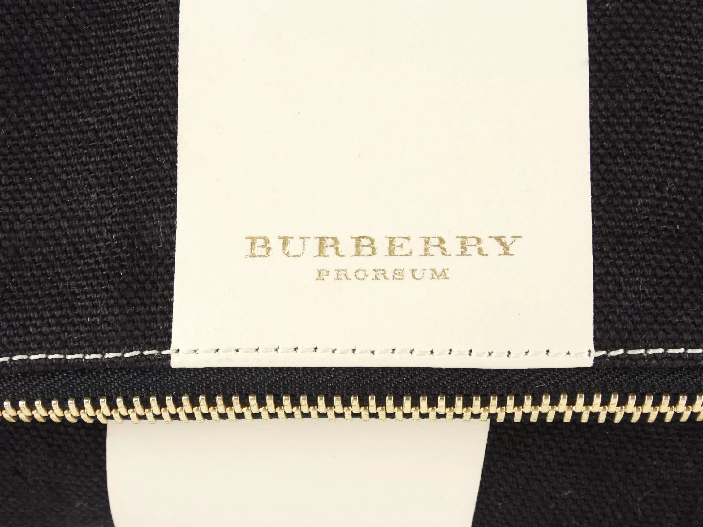 Burberry Prorsum Black and White Striped Coated Canvas Fold-Over Zip Pouch with Strap