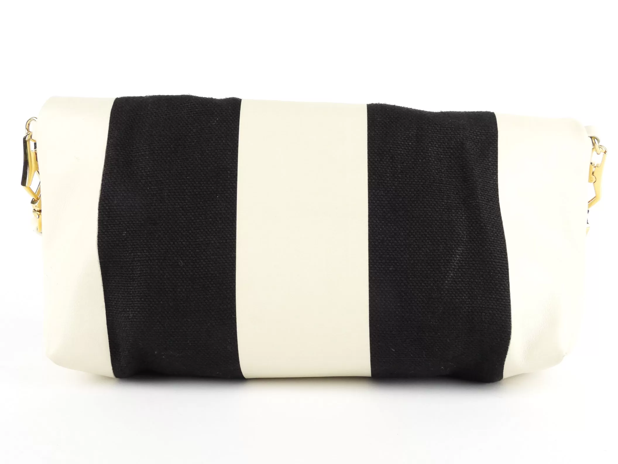 Burberry Prorsum Black and White Striped Coated Canvas Fold-Over Zip Pouch with Strap