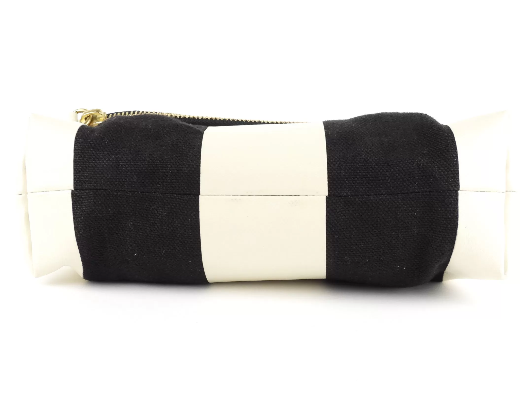 Burberry Prorsum Black and White Striped Coated Canvas Fold-Over Zip Pouch with Strap