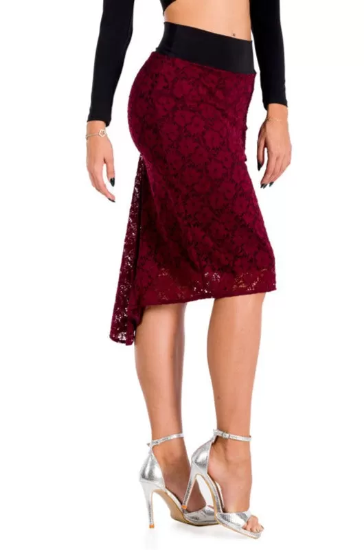 Burgundy Floral Lace Fishtail Tango Skirt