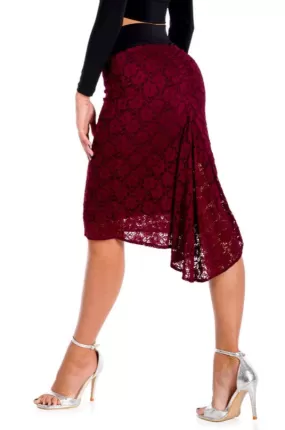 Burgundy Floral Lace Fishtail Tango Skirt