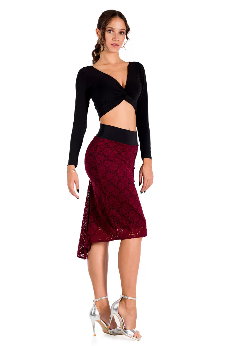 Burgundy Floral Lace Fishtail Tango Skirt