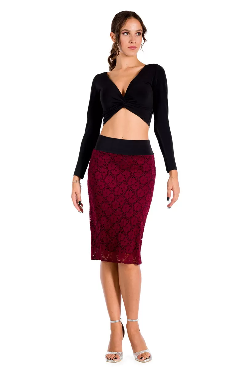 Burgundy Floral Lace Fishtail Tango Skirt