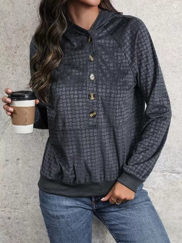 Buttoned Textured Women Hoodie