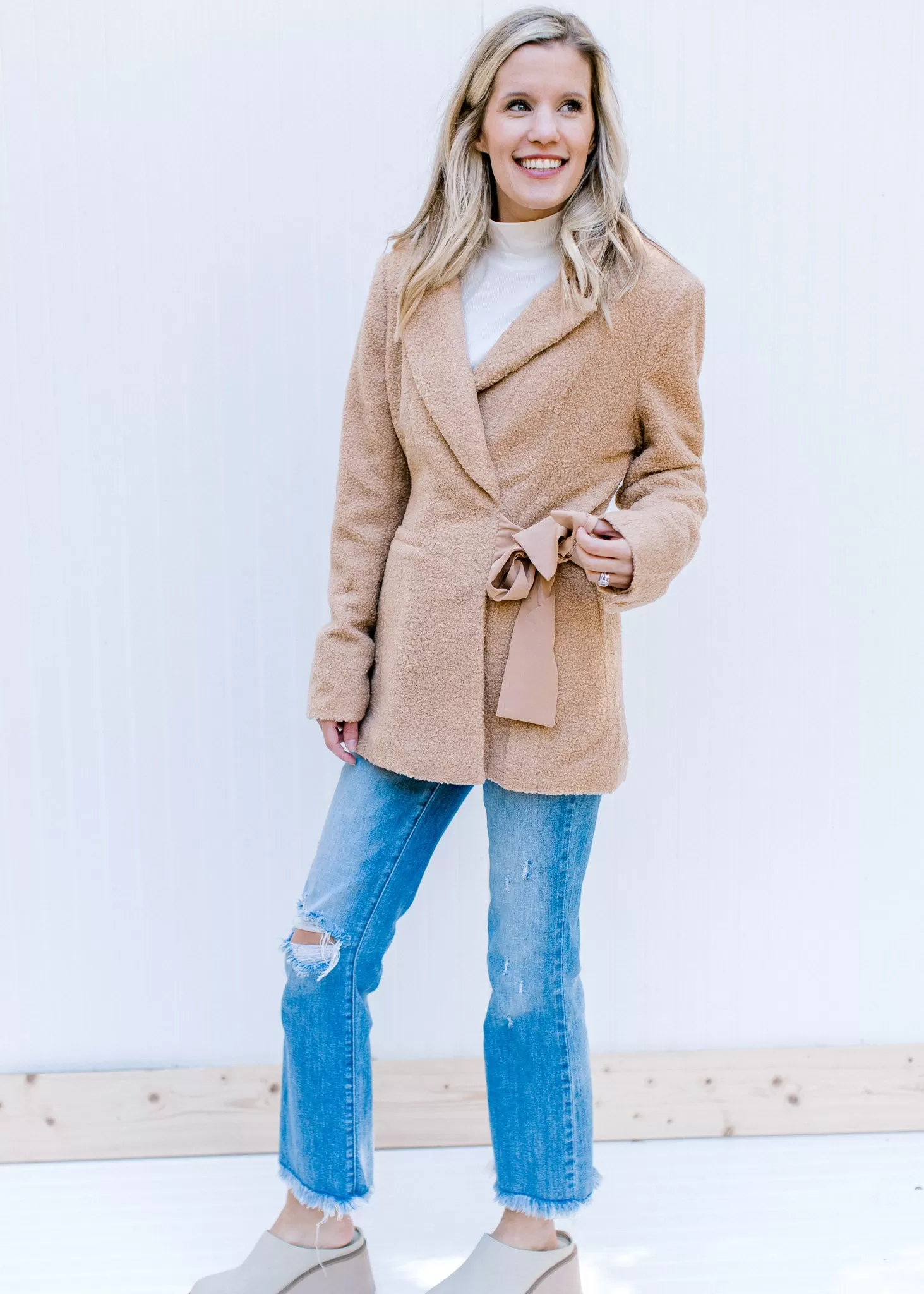 Camel Side Tie Coat