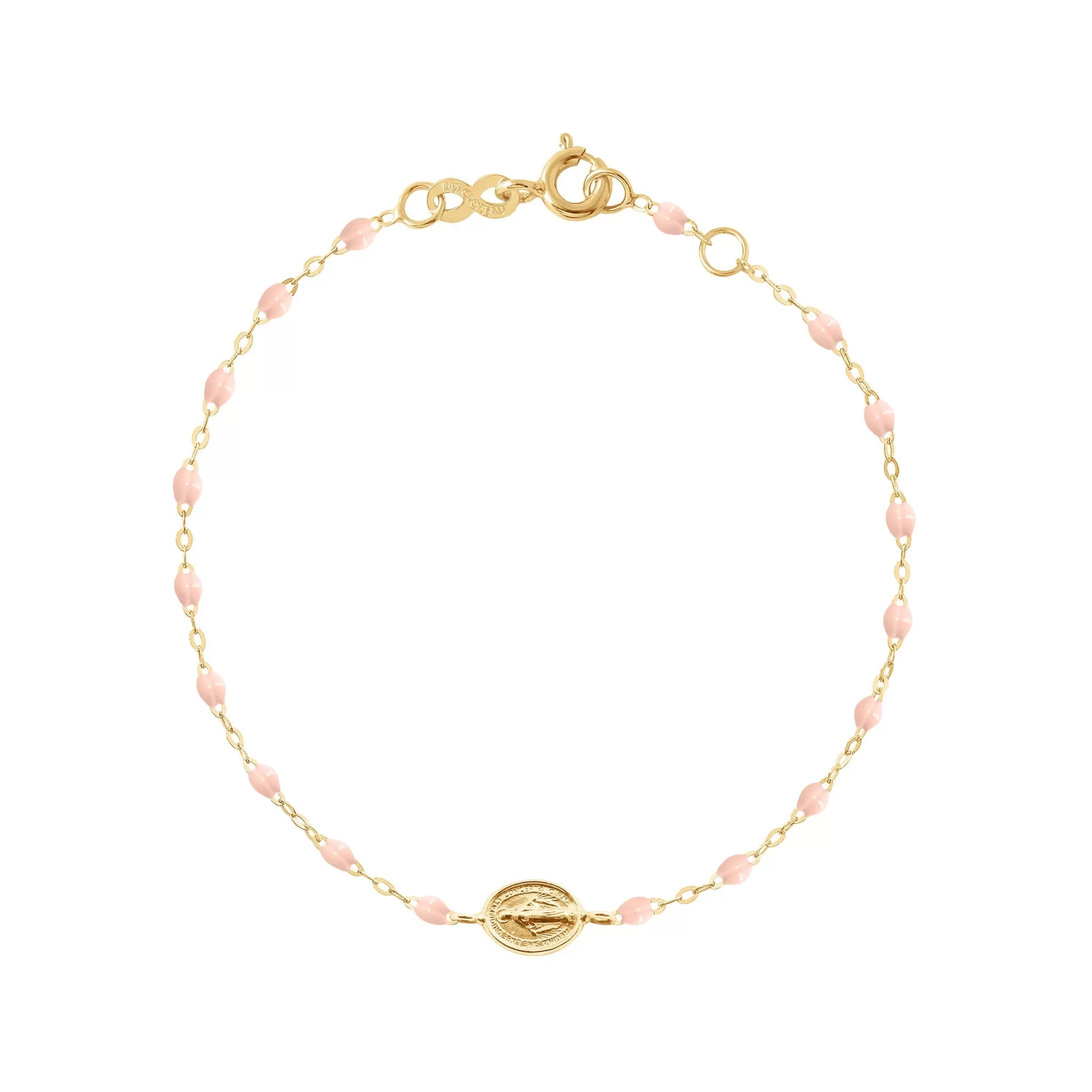 Child Madone Charm Classic Gigi Baby Pink bracelet, Yellow Gold, 5.9"