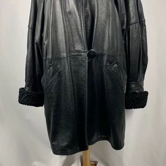 Christian DiorVintage Black Mink Lined Leather Coat With Persian Trim