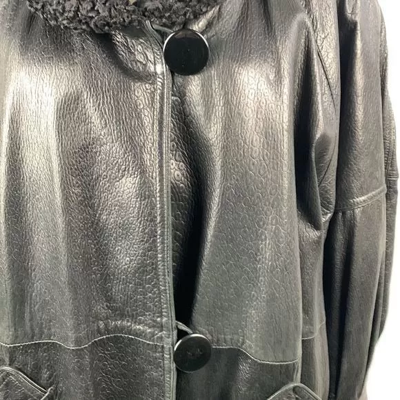 Christian DiorVintage Black Mink Lined Leather Coat With Persian Trim