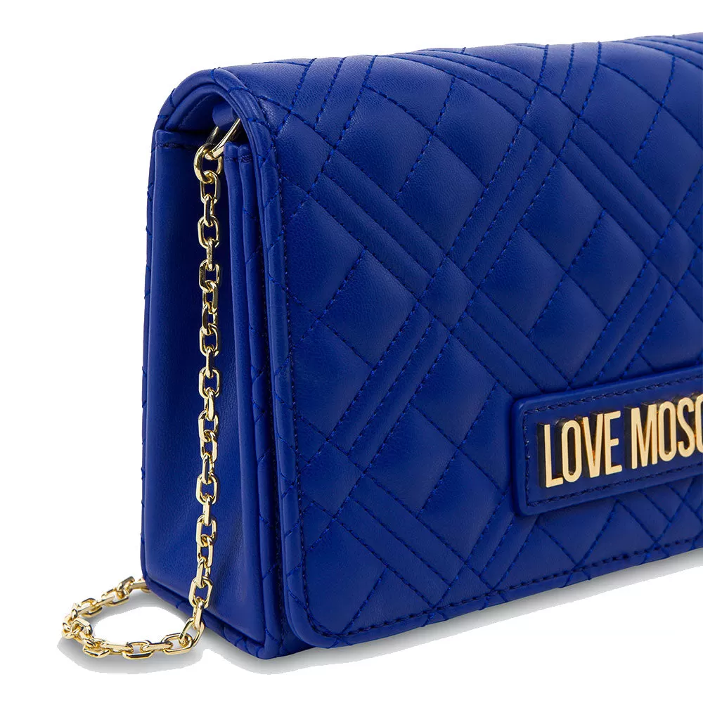 Clutch Donna con Tracolla LOVE MOSCHINO linea Shiny Quilted Blu Elettrico