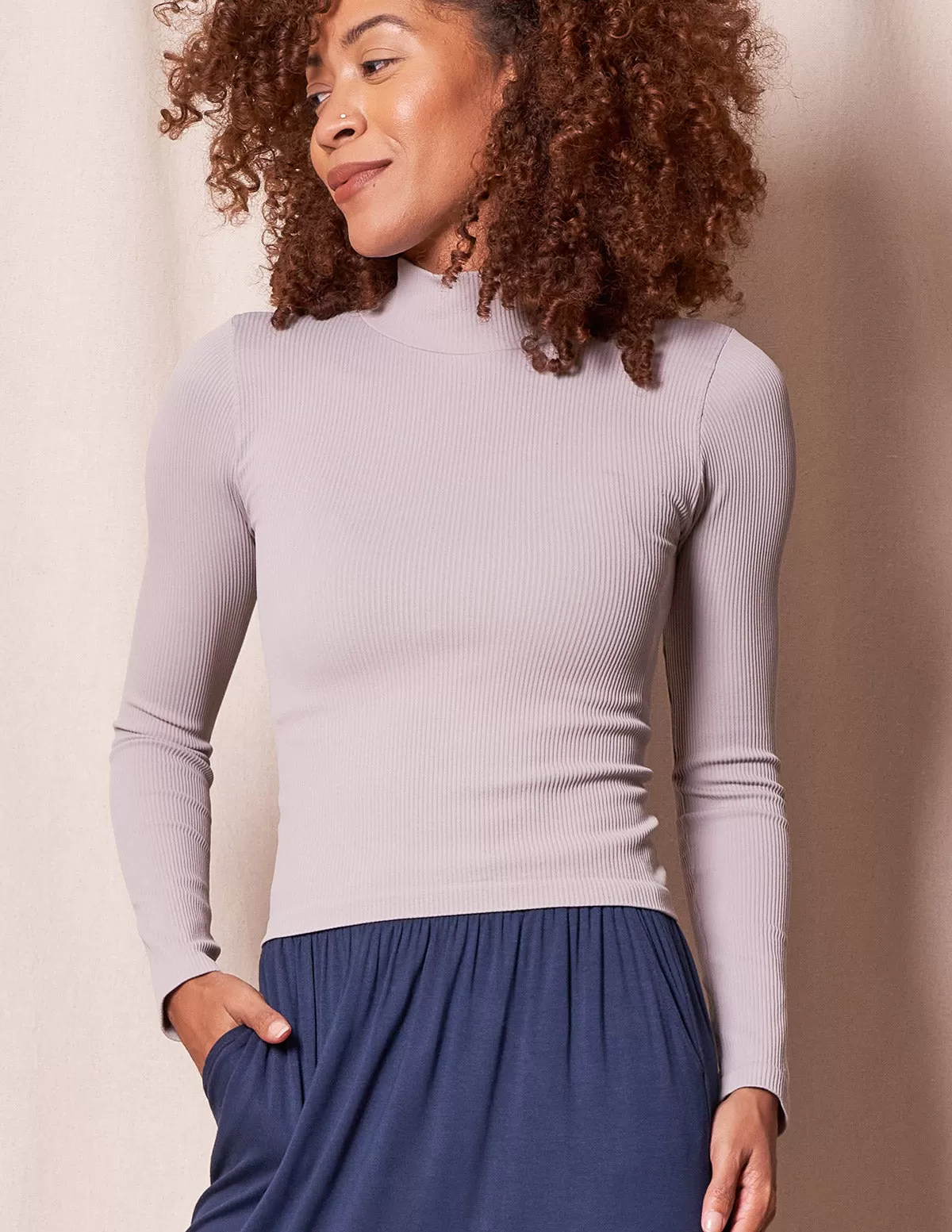 Control Fit Ribbed Mock Neck Top - As-Is-Clearance