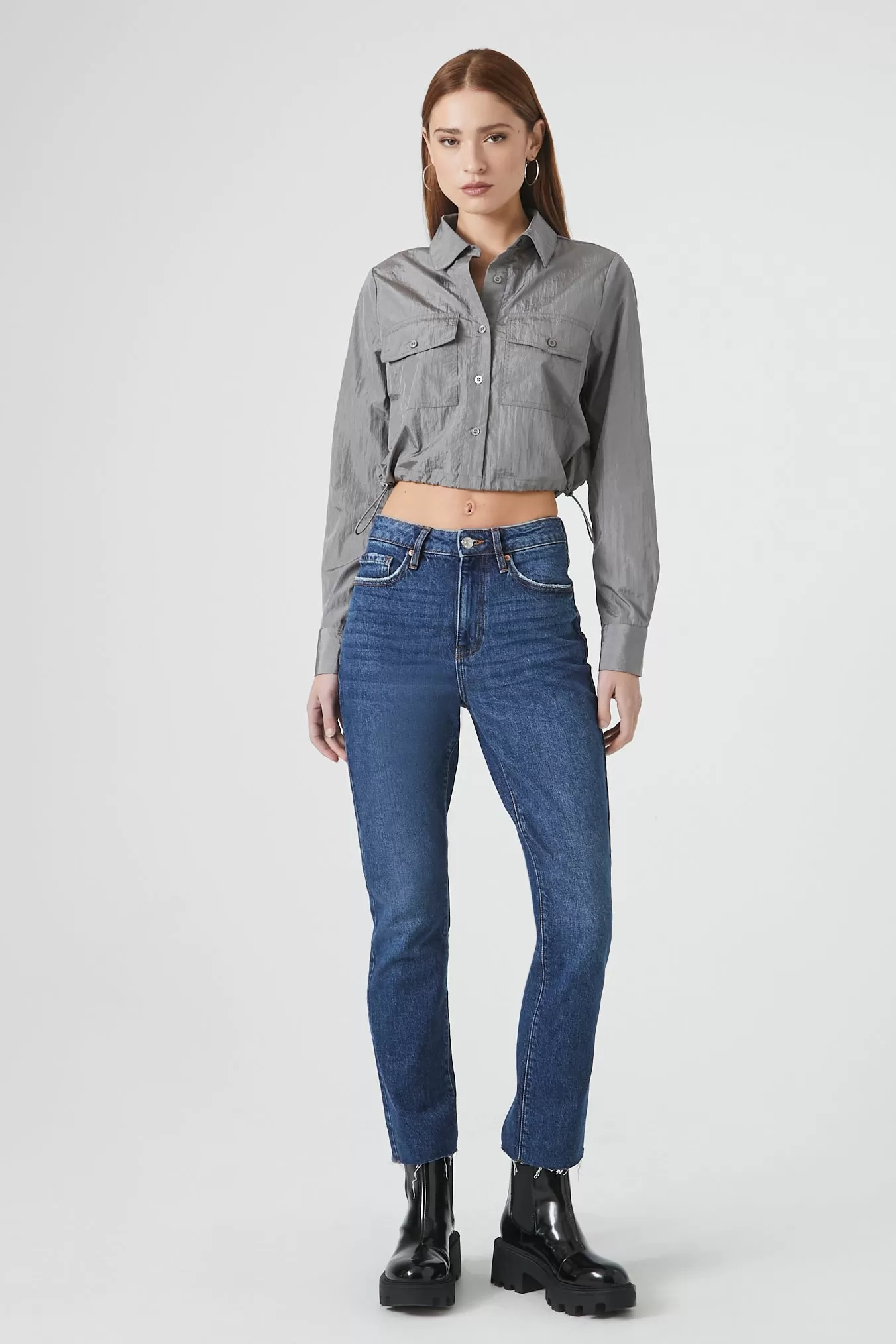 Cropped Toggle Drawstring Shirt