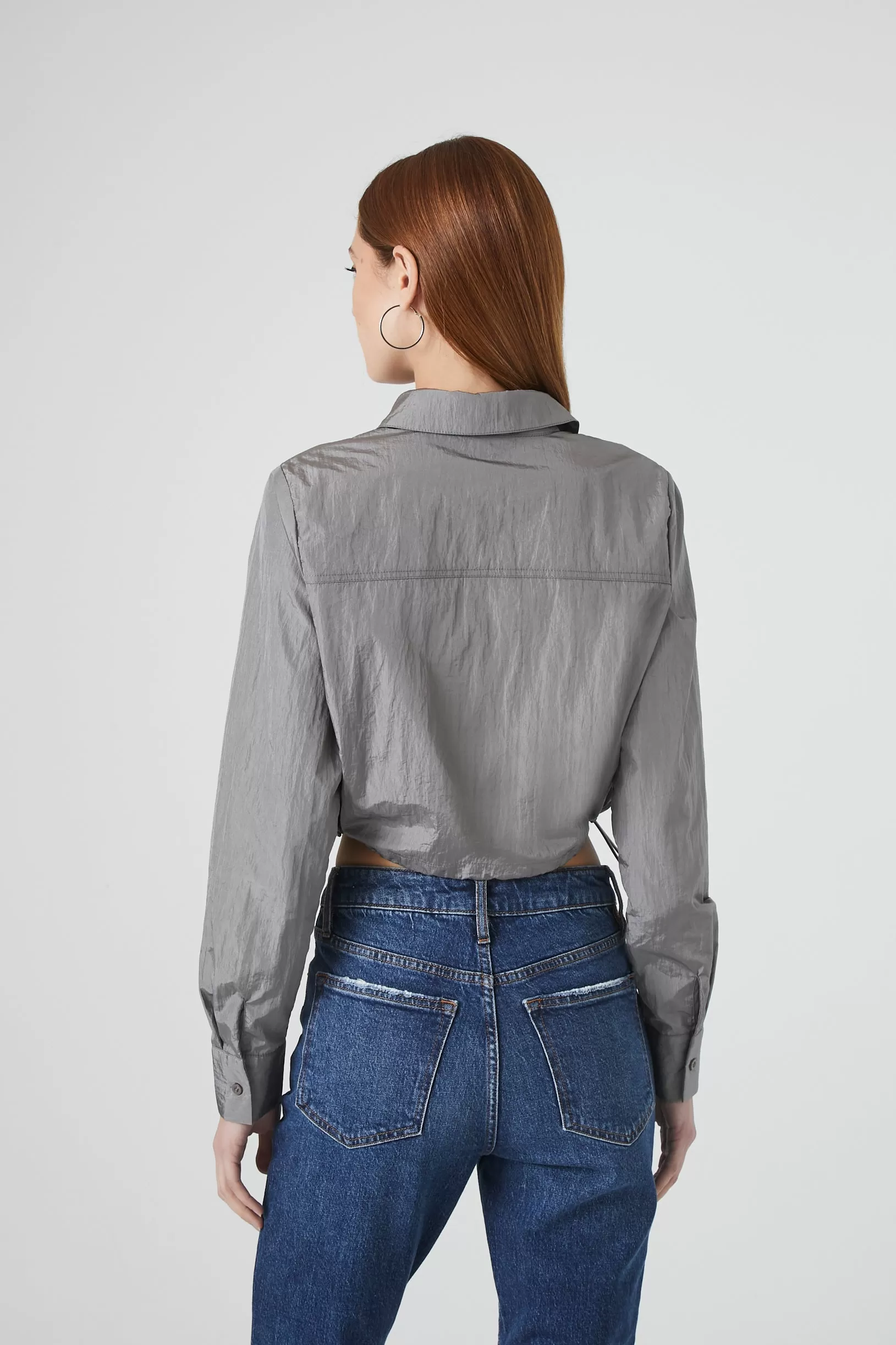 Cropped Toggle Drawstring Shirt