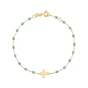 Cross Charm Classic Gigi Iceberg bracelet, Yellow Gold, 6.7"