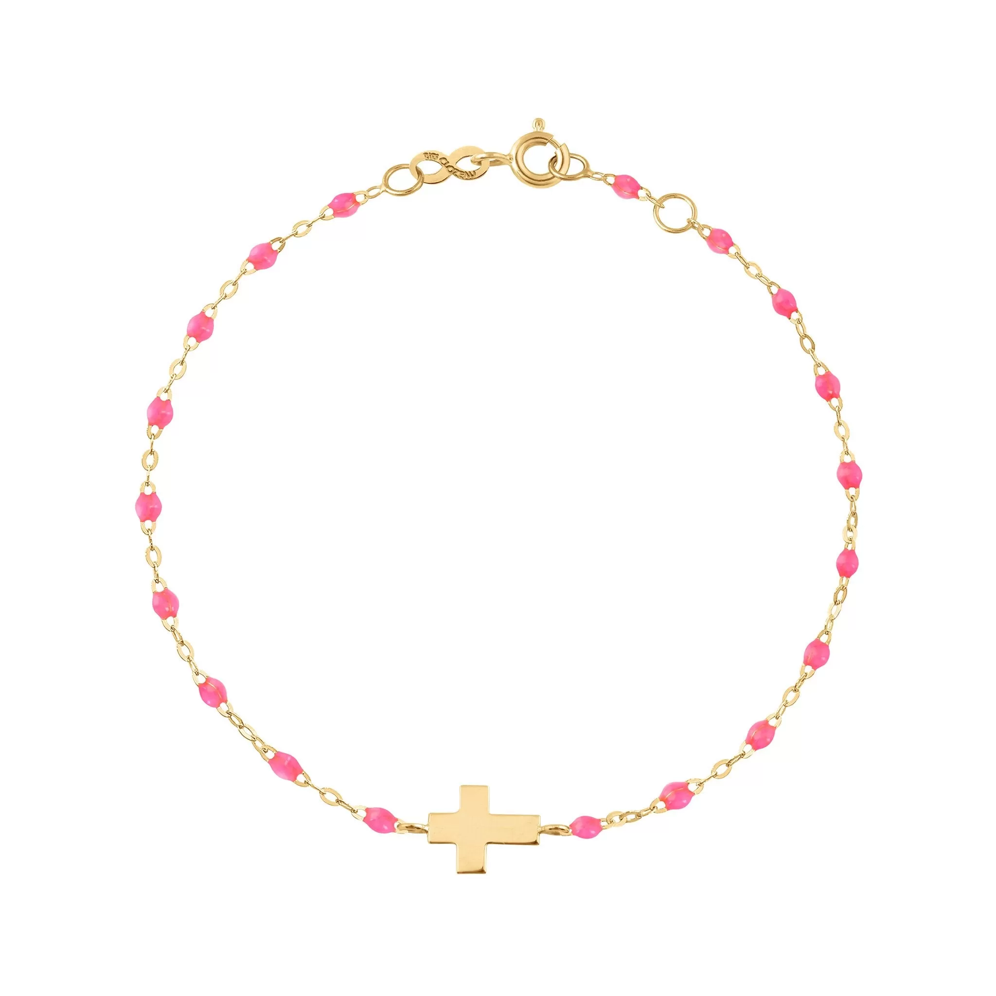 Cross Charm Classic Gigi Pink bracelet, Yellow Gold, 6.7"