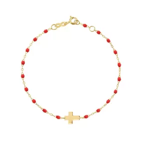 Cross Charm Classic Gigi Poppy bracelet, Yellow Gold, 6.7"