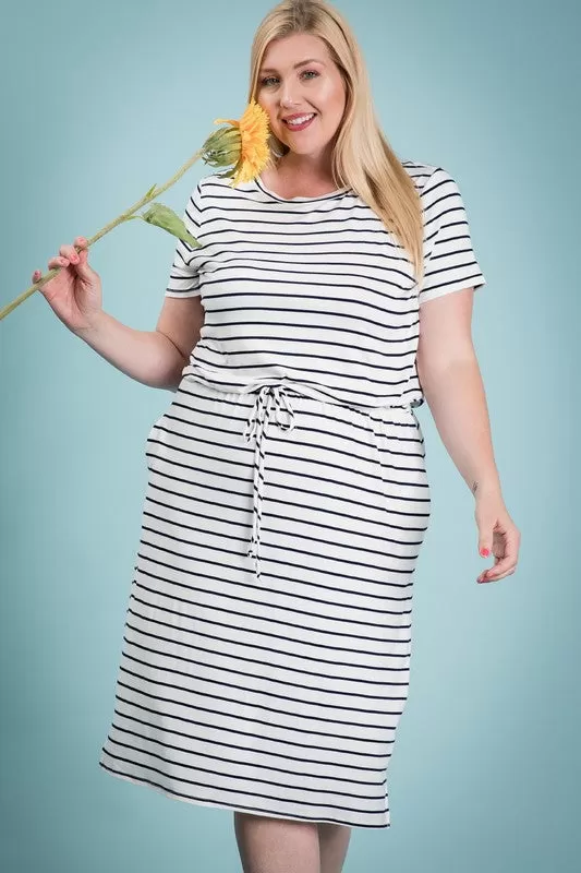 Dana Striped Tee Dress in Navy Stripe PLUS