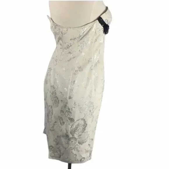 Derek Lam Cream Brocade Strapless Dress with Beads