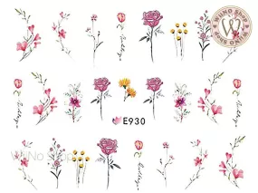 E930 Vintage Flowers Adhesive Nail Art Sticker - 1 pc