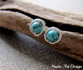 Elegant Earrings w/h Turquoise Cracked Stone