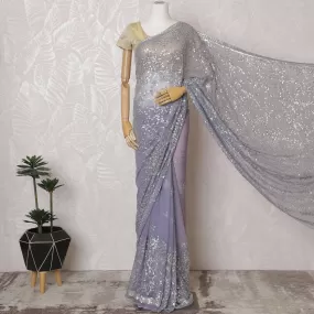 Elegant Lavender Silk Chiffon Saree with Silver Embroidery,110 cm Width, 5.5 Meters Piece-D19480