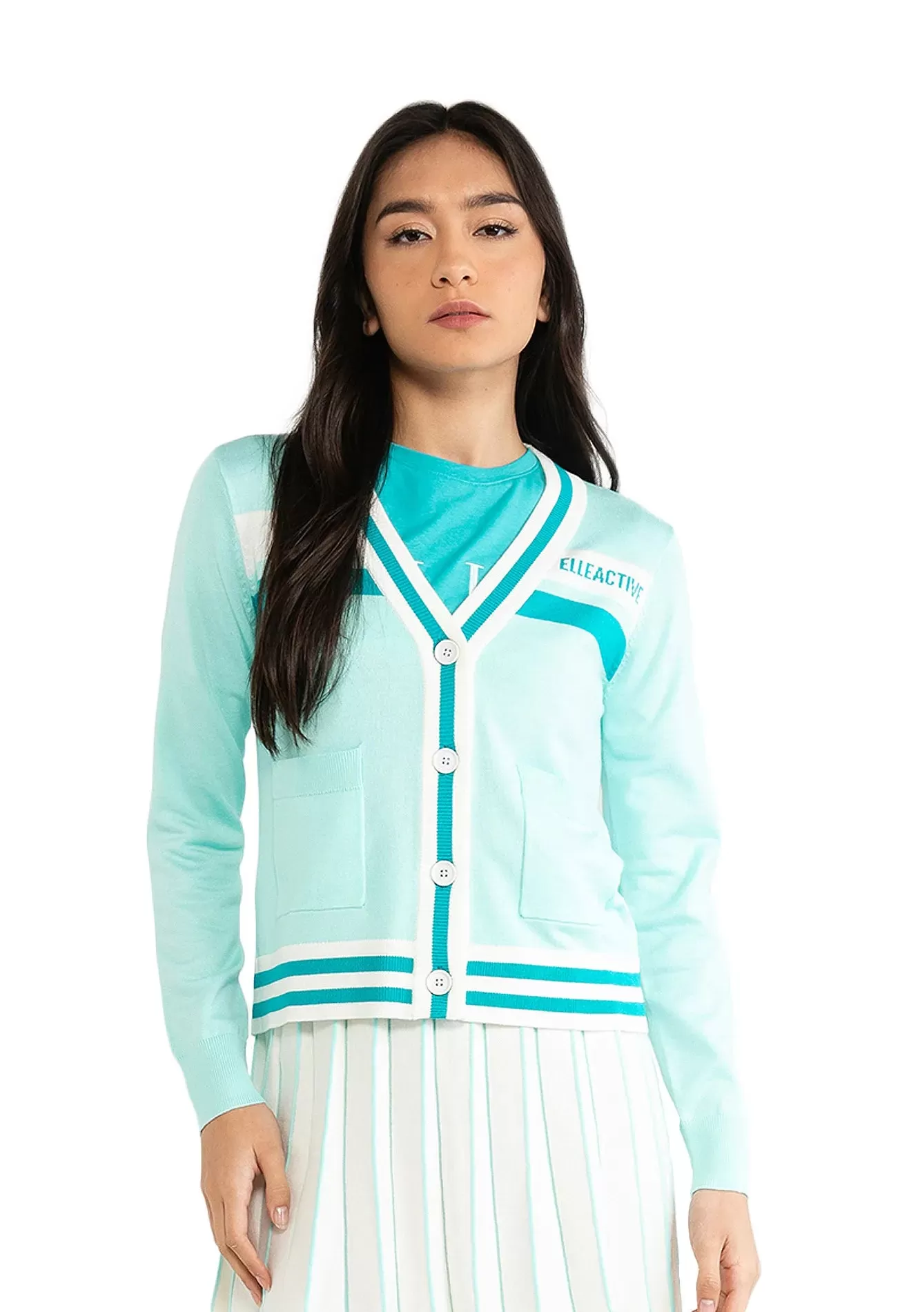 ELLE Active Active Striped Double Front Pocket Knit Cardigan