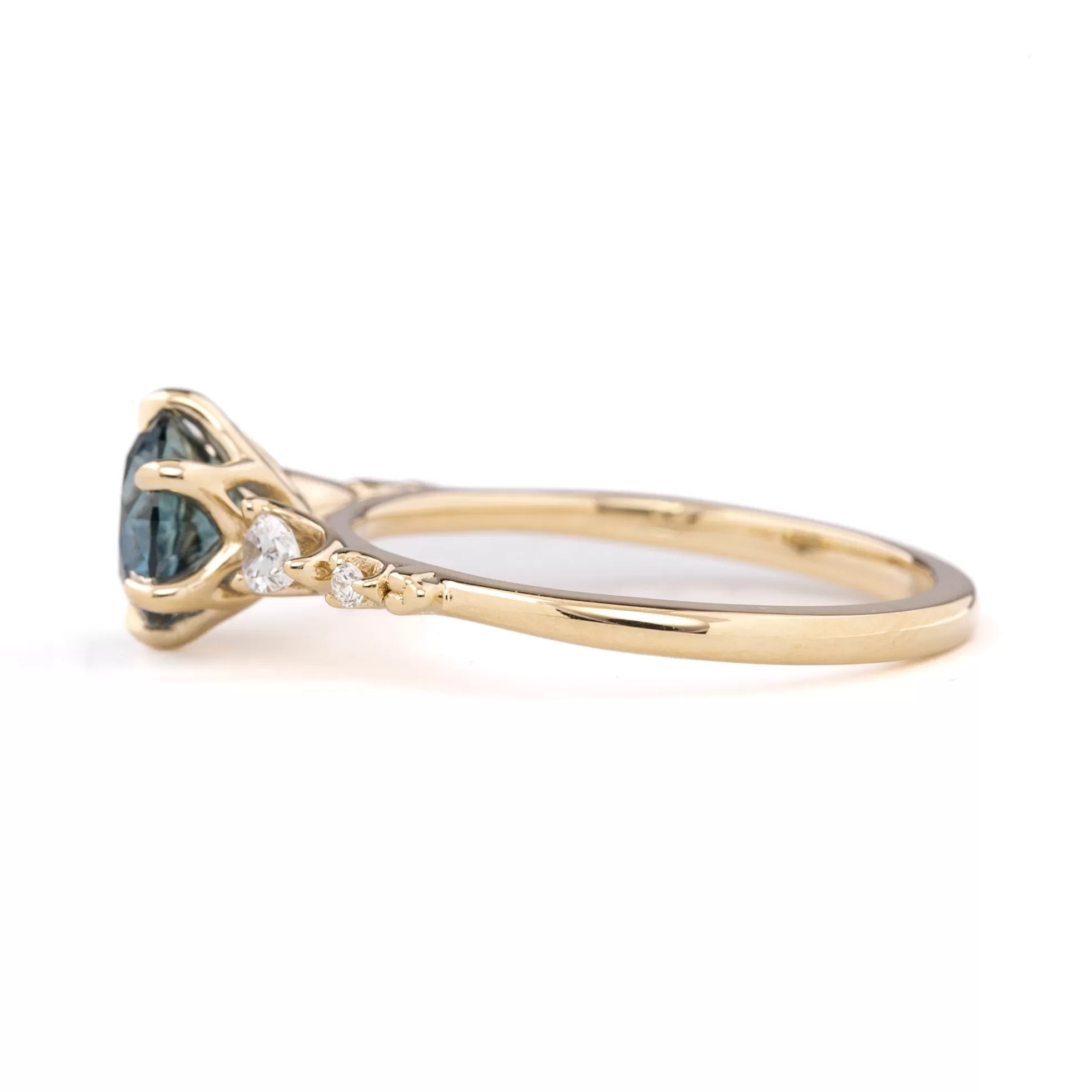 Estel Fleur Petal Ring 1.30ct Teal Blue Montana Sapphire, 14k Yellow Gold (One of a kind)