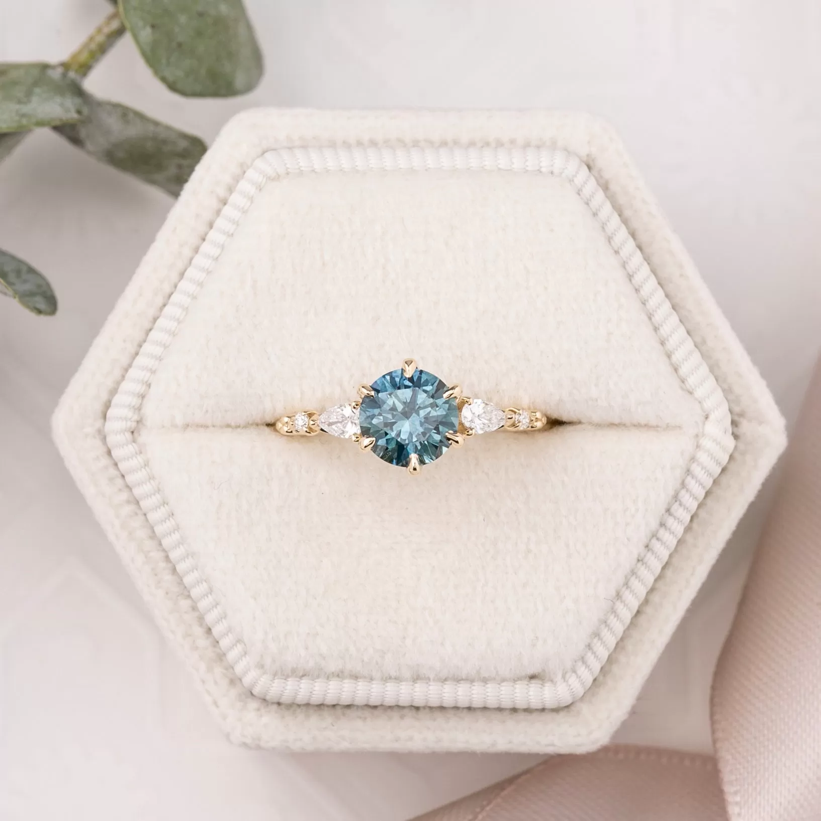 Estel Fleur Petal Ring 1.30ct Teal Blue Montana Sapphire, 14k Yellow Gold (One of a kind)