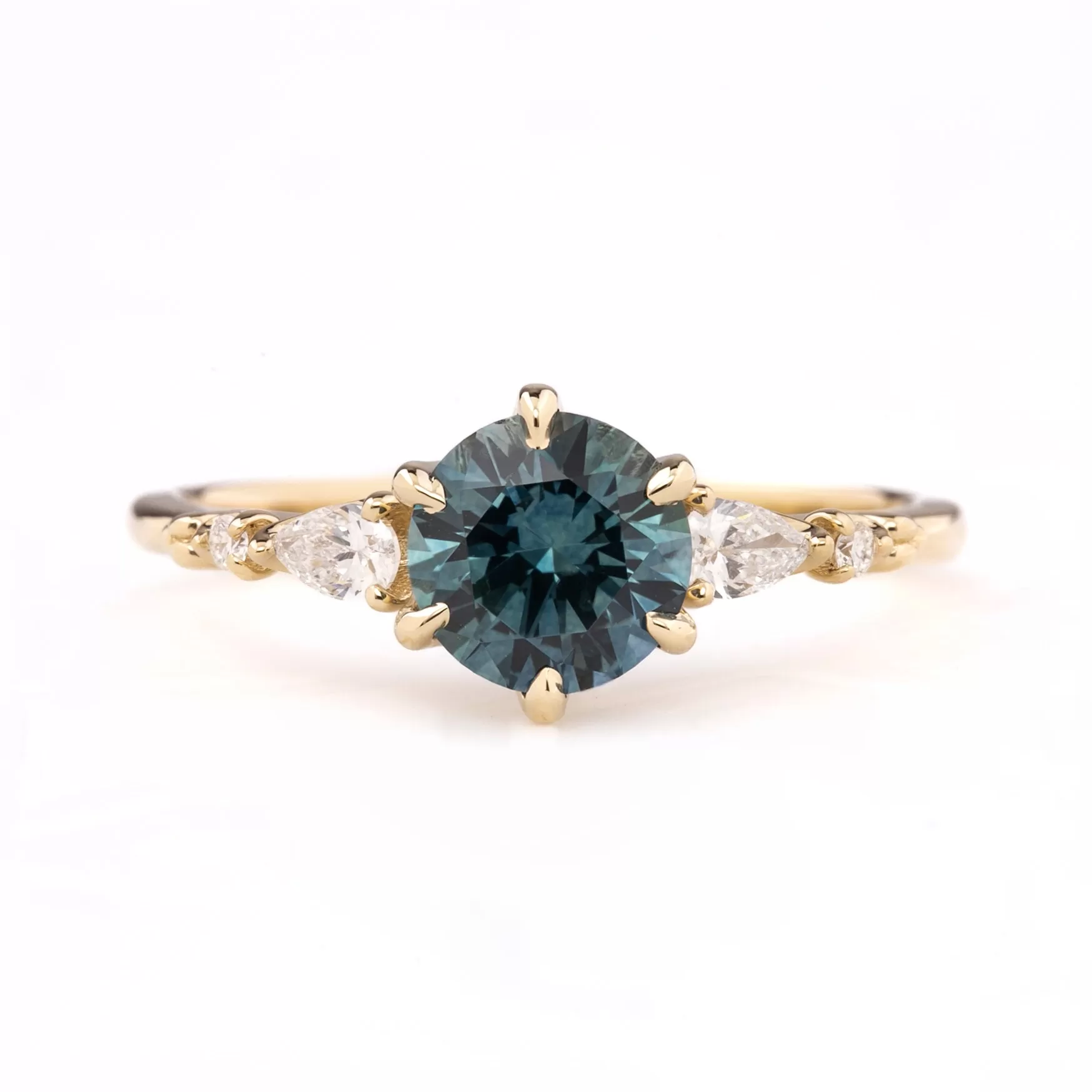 Estel Fleur Petal Ring 1.30ct Teal Blue Montana Sapphire, 14k Yellow Gold (One of a kind)