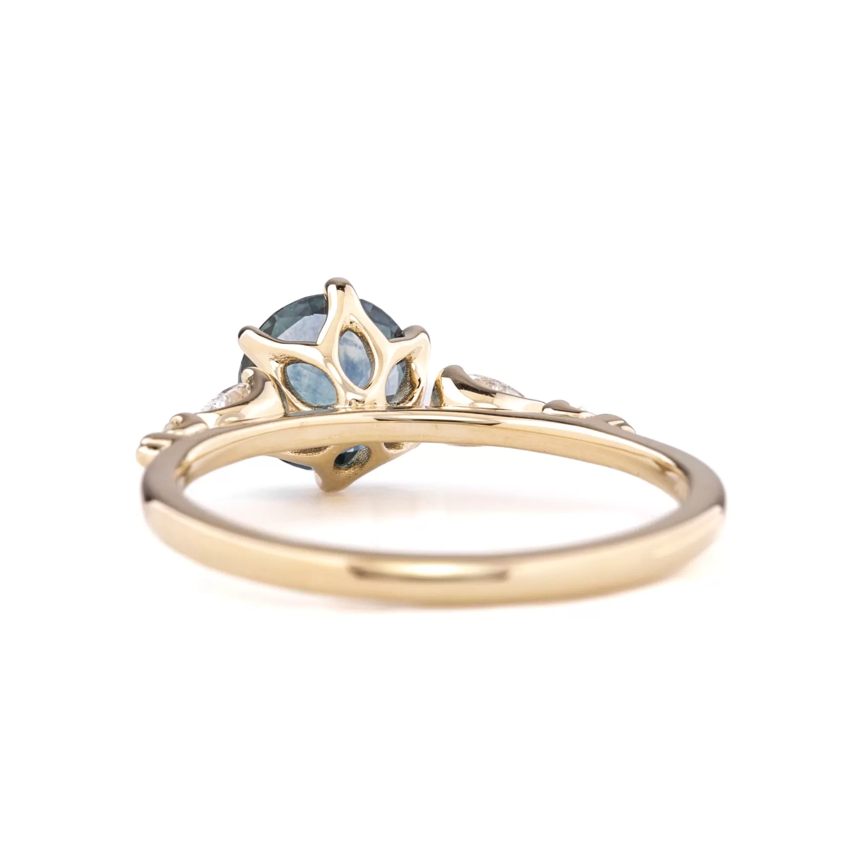 Estel Fleur Petal Ring 1.30ct Teal Blue Montana Sapphire, 14k Yellow Gold (One of a kind)