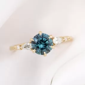 Estel Fleur Petal Ring 1.30ct Teal Blue Montana Sapphire, 14k Yellow Gold (One of a kind)