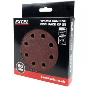 Excel 125mm Sanding Disc 80G Pack of 25