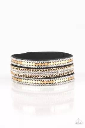 Fashion Fanatic Gold, White and Black Urban Wrap Snap Bracelet - Paparazzi Accessories