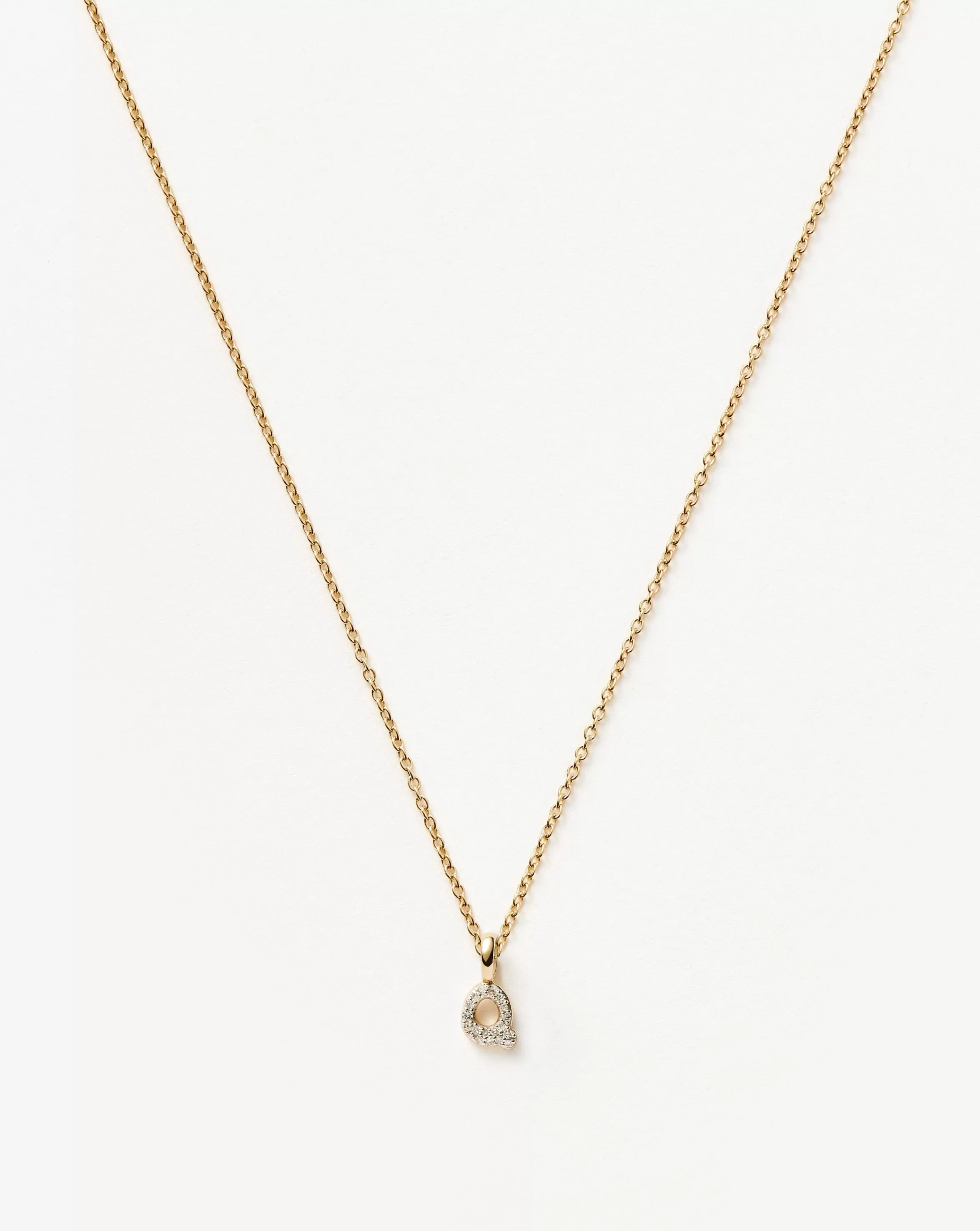 Fine Diamond Initial Mini Pendant Necklace - Q | 14k Solid Yellow Gold Plated/Diamond