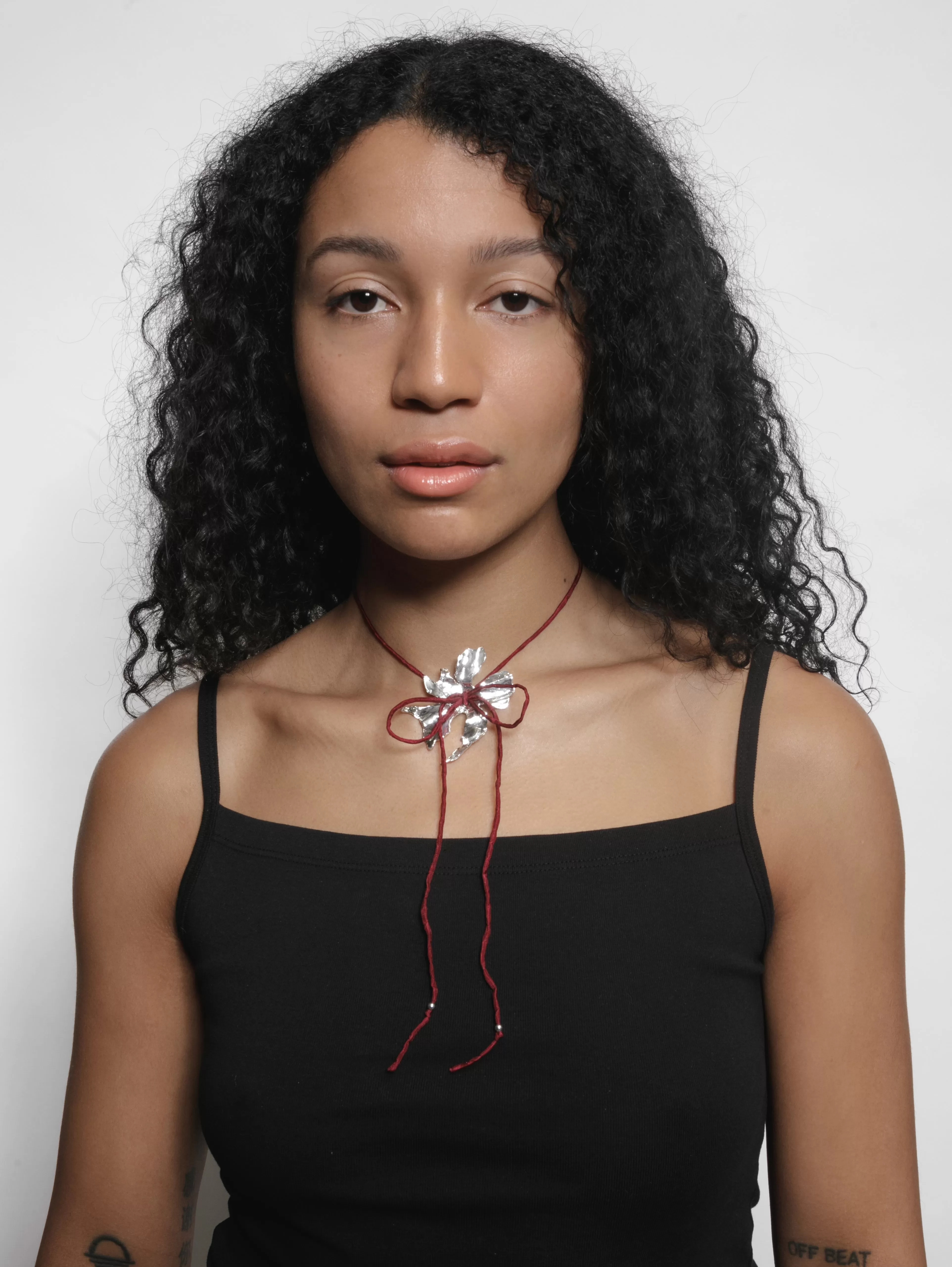 Flower Cord Necklace in Red