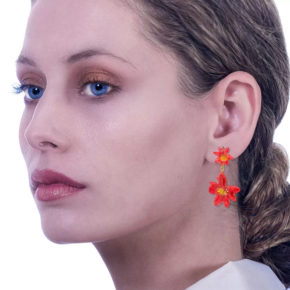 Flower Earrings Made From Red Hellebore Petals