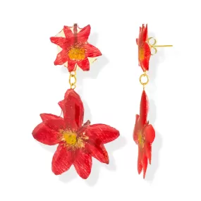 Flower Earrings Made From Red Hellebore Petals