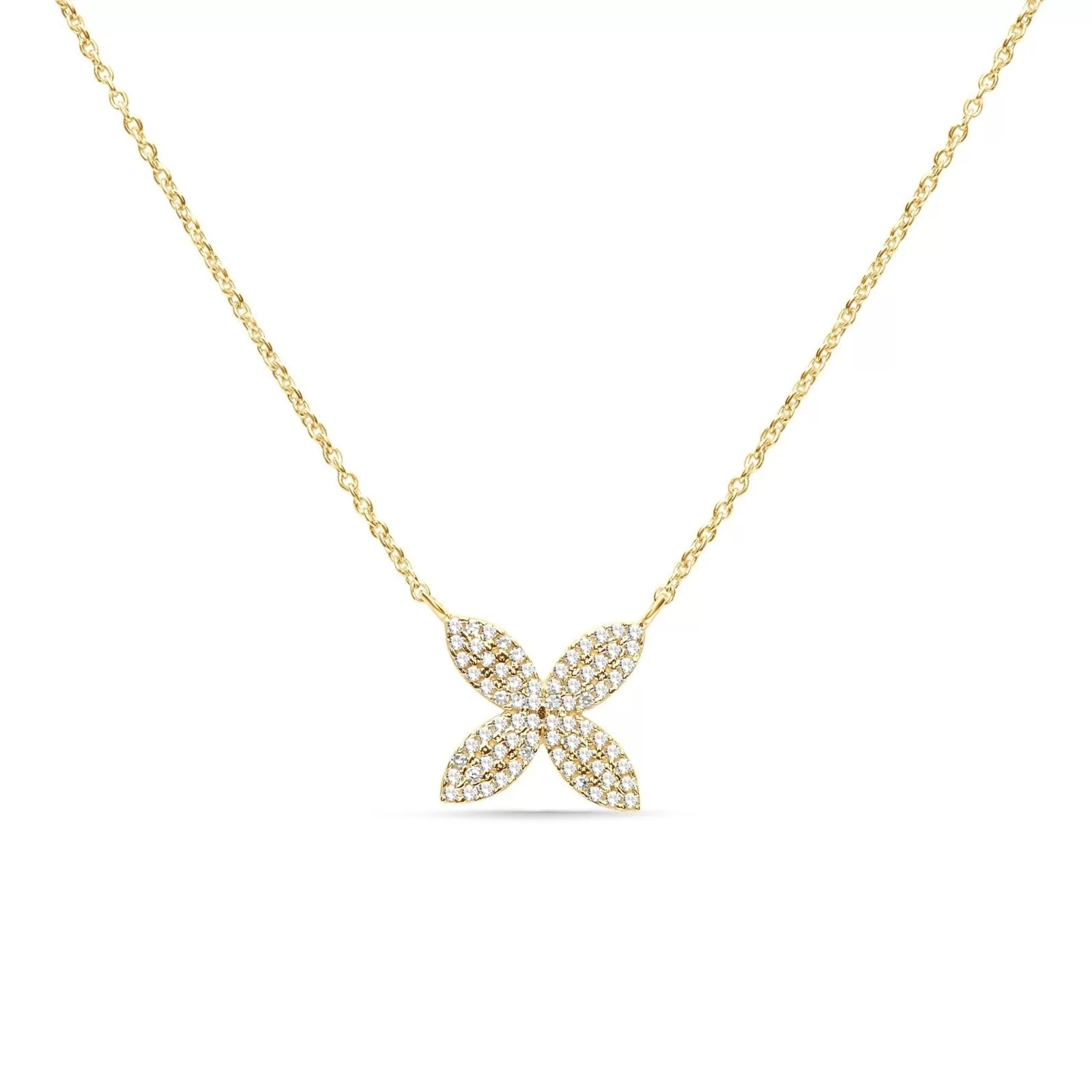 Four Petal Diamond Pavé Flower Necklace