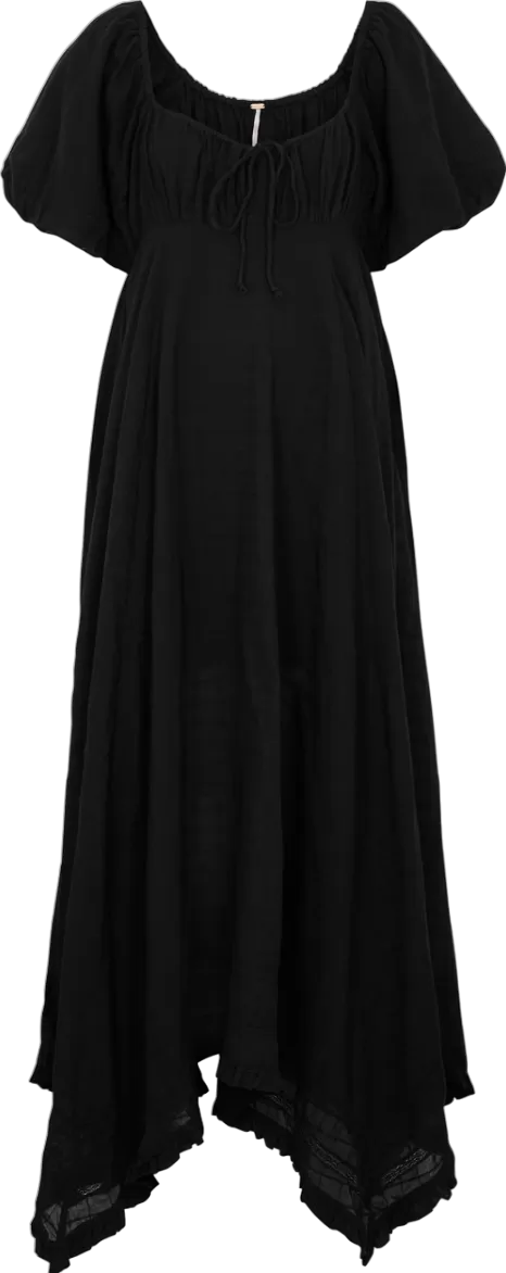 Free People Black On My Level Cotton Maxi Dress UK S