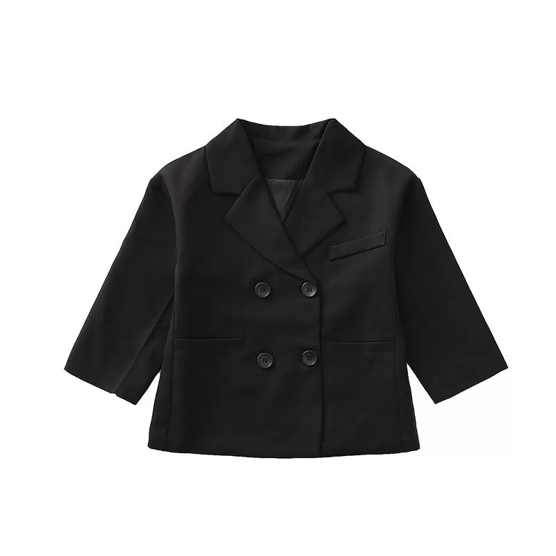 Girls' Black Small V-neck Button-down Shirt Blazer