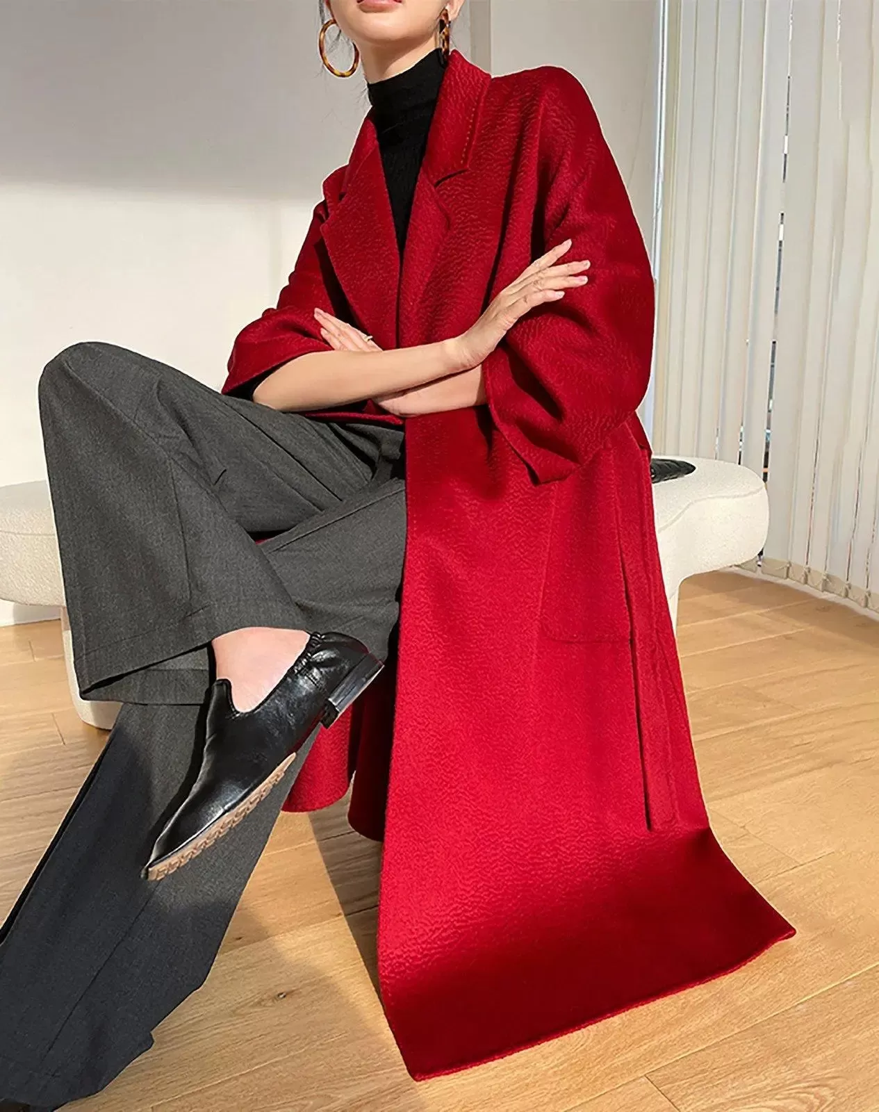 Gloria Belted Wrap Wool Long Coat