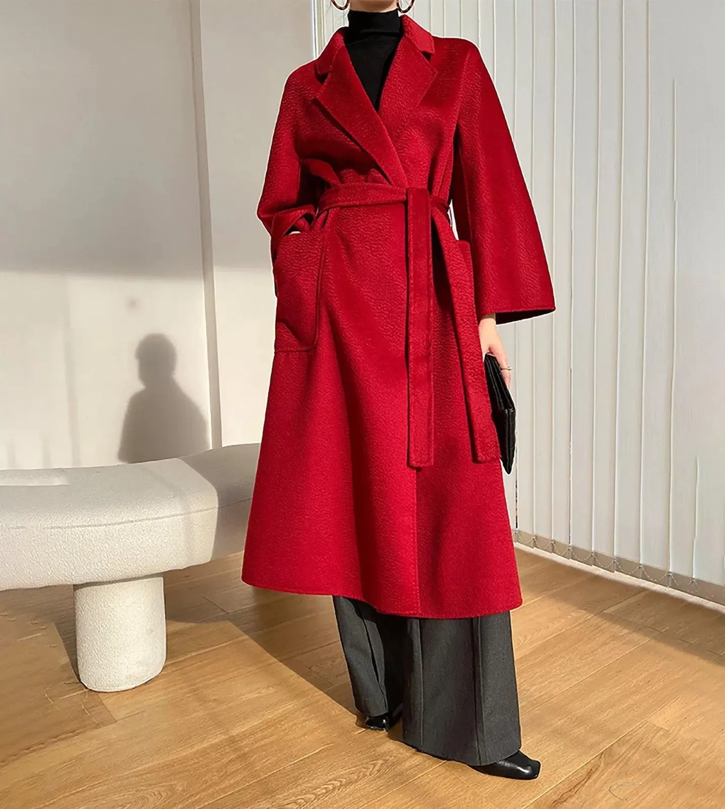 Gloria Belted Wrap Wool Long Coat