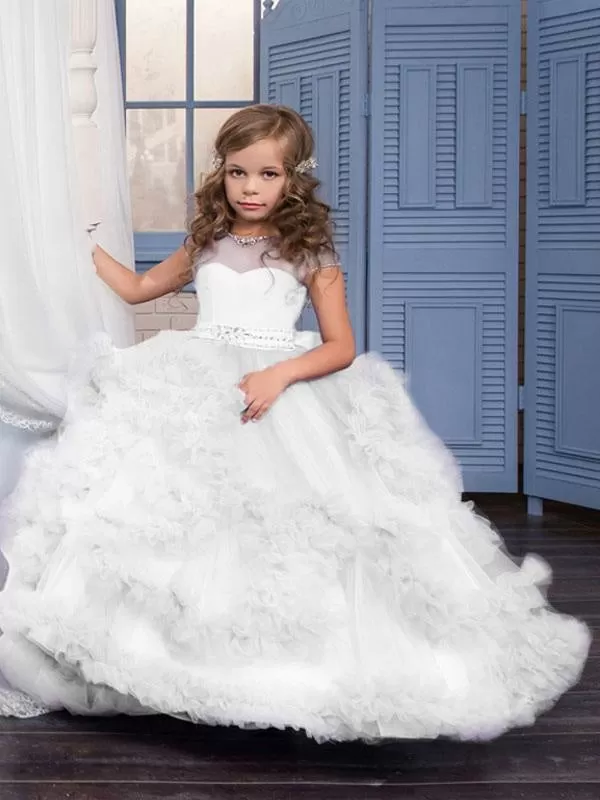 Gorgeous Short Sleeves Rhinestones Kids Flower Girl Dresses