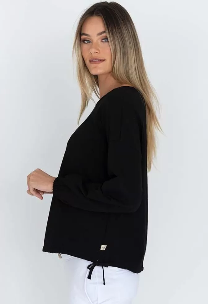 Gracie Drawstring Black Super Soft Sweatshirt