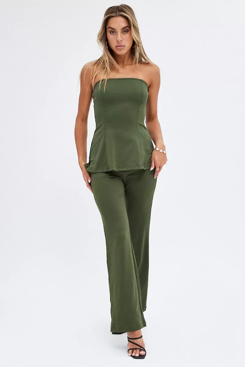 Green Tunic Top Sleeveless Strapless Longline Ponte