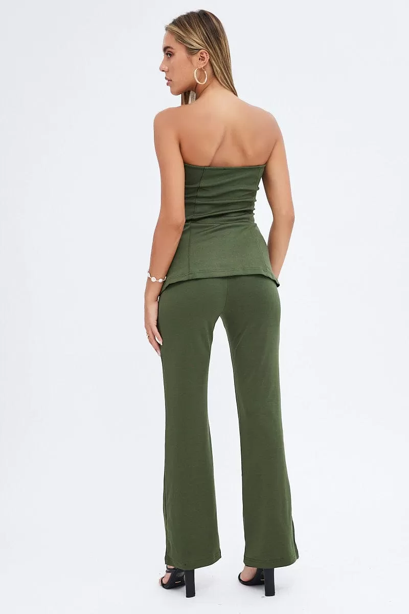 Green Tunic Top Sleeveless Strapless Longline Ponte