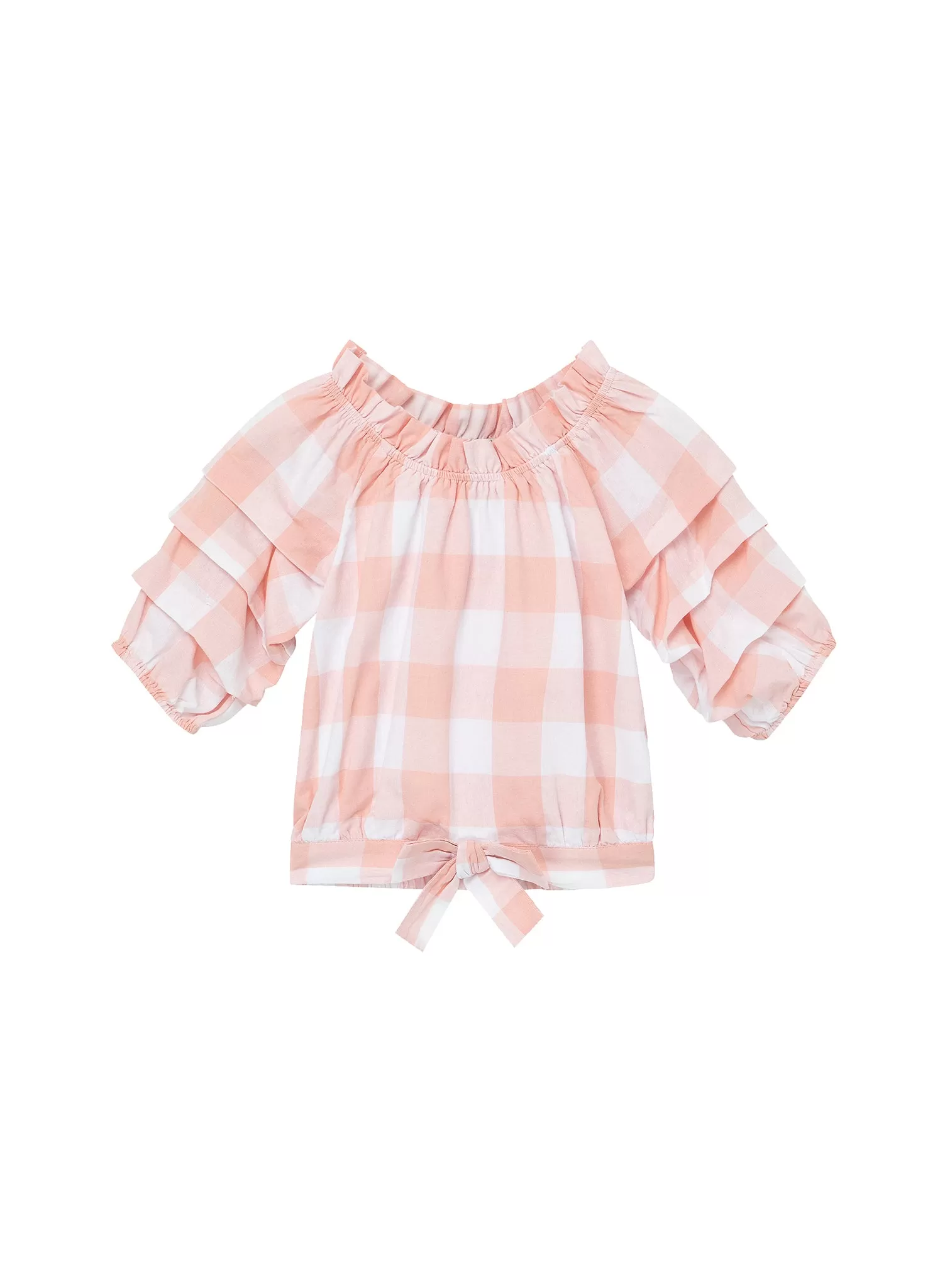 Habitual Kids Puff Sleeve Gingham Top