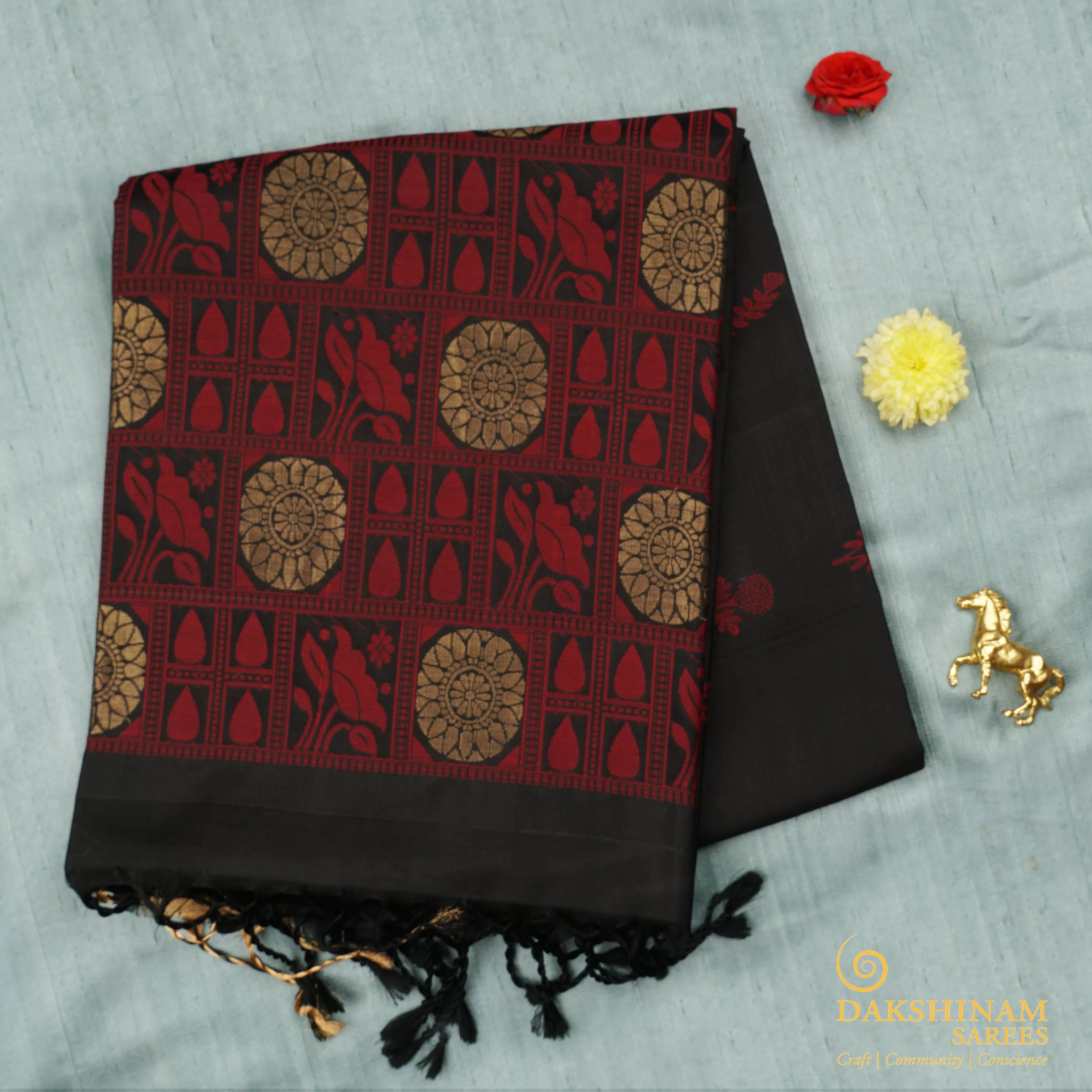 Handwoven Black Soft Silk Saree - 1746T009251DSC