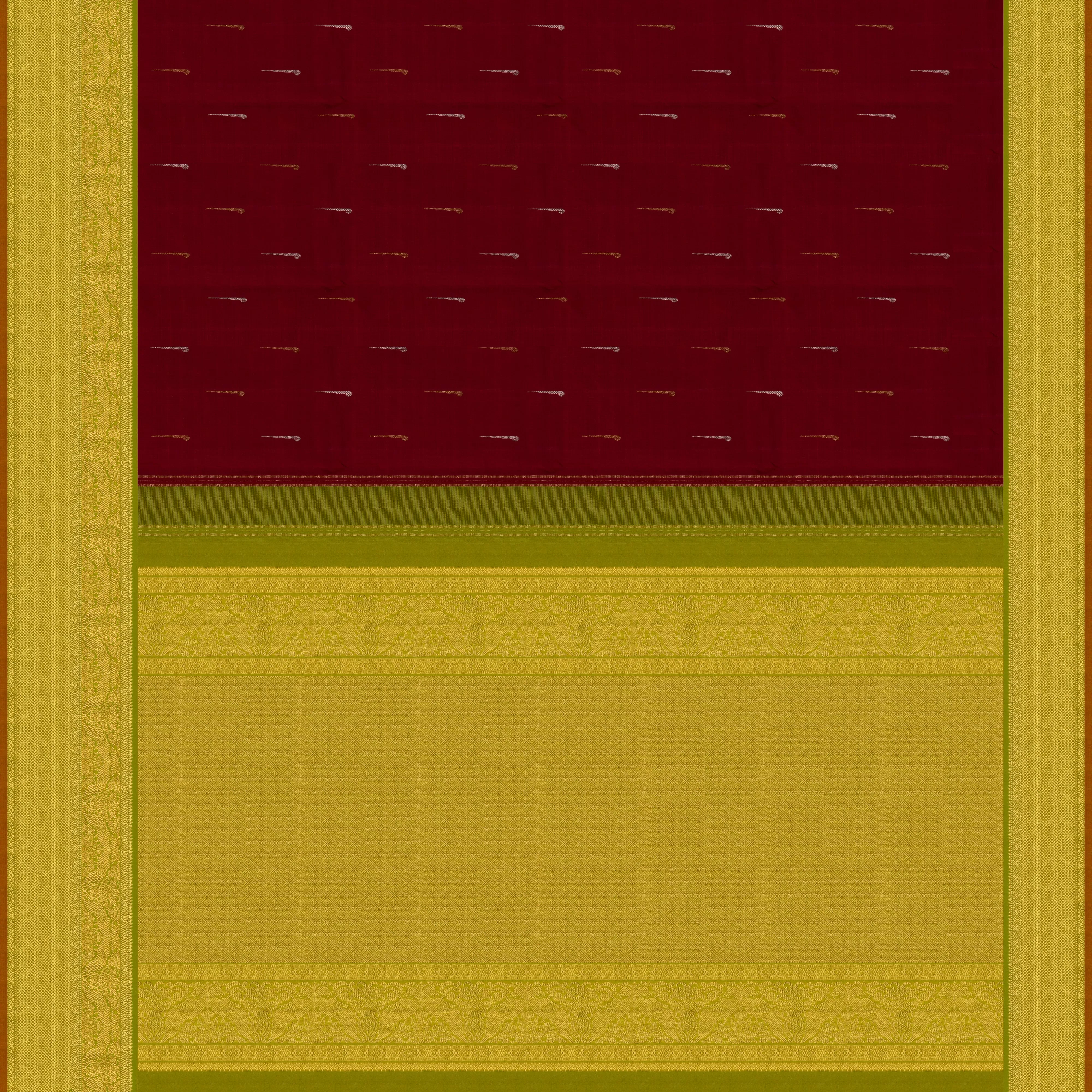 Handwoven Maroon with Green Kanjivaram Silk Saree - 2048T009658DSC