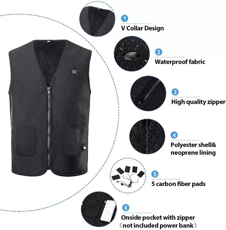 Heated Electric Vest with Heating Level and 5 Zones for Men or Women