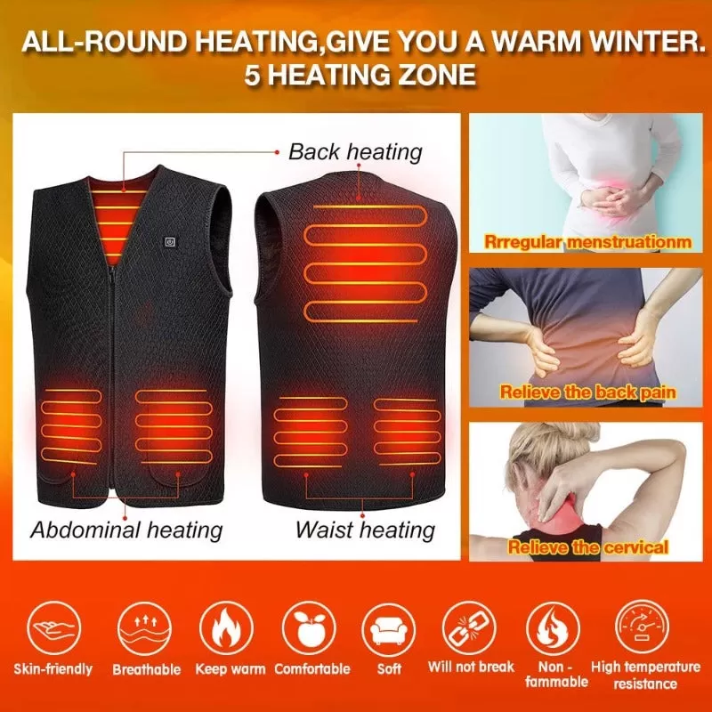 Heated Electric Vest with Heating Level and 5 Zones for Men or Women